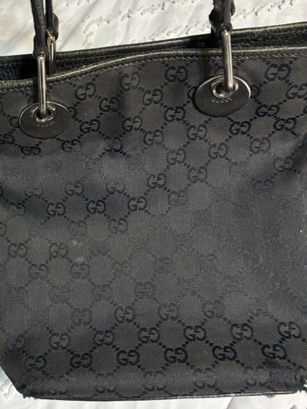 Gucci Black GG Canvas Tote with Silver Hardware - Picture 5 of 5